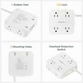 thumbnail image 7 of Flat Plug Extension Cord, 5 Ft Surge Protector Power Strip with 3 USB (1 USB C) 8 Outlets, 900J Surge Protection, 3 Sided Outlet Extender with Power Switch for Dorm Room Essentials, White, 7 of 7