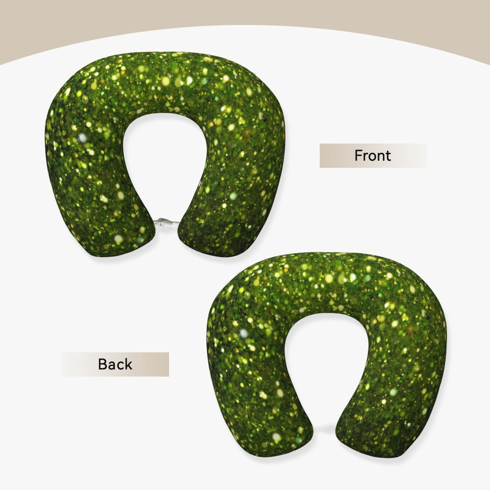 Xecao Green Glitter Sparkle Print Memory Foam Cervical Neck Pillow Versatile U-Shaped Pillows for Home,Office,Camping,Travelling,Soft Washable Cover