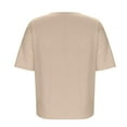 thumbnail image 5 of Wyobmus Womens Linen Button Down Shirt Half Sleeve Crew Neck T Shirt Lightweight Solid Cotton Collared Blouses With Pocket S-2X Khaki, 5 of 6