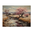 thumbnail image 3 of Designart "Countryside Pink blossom Countryside III" Landscapes Print on Natural Pine Wood, 3 of 5