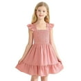 thumbnail image 2 of CIAKGIAF Big Girls Dresses Comfortable Ruched Round Neck Summer Sleeveless Casual Solid Color Dress Pink for 6-7Years, 2 of 5