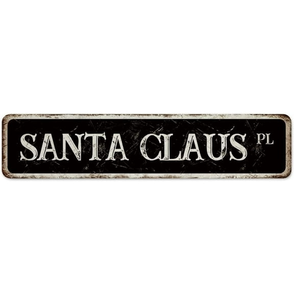 Santa Claus Lane Metal Signs Vintage Shop Kitchen Outdoor Home Decor Metal Plaque Decor for Christmas Tin Signs for Bedroom 4"x16"