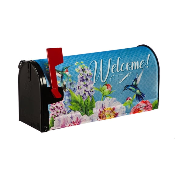 Evergreen Mailbox Cover -Peonies and Hummingbirds