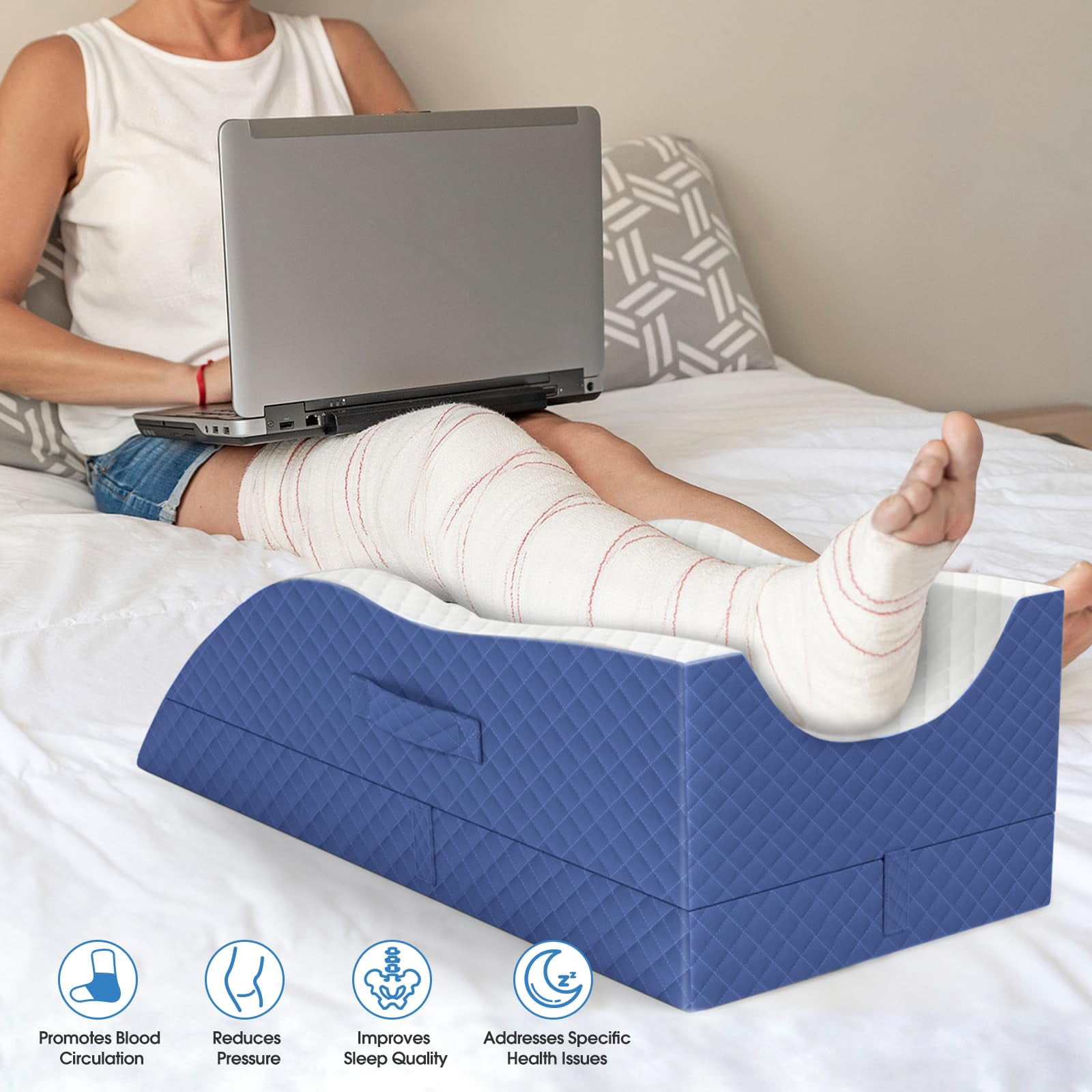 Elevation Pillows For Leg After  Memory Foam Adjustable Wedge Pillow Injury Or Rest Ankle Sleeping Blue/double