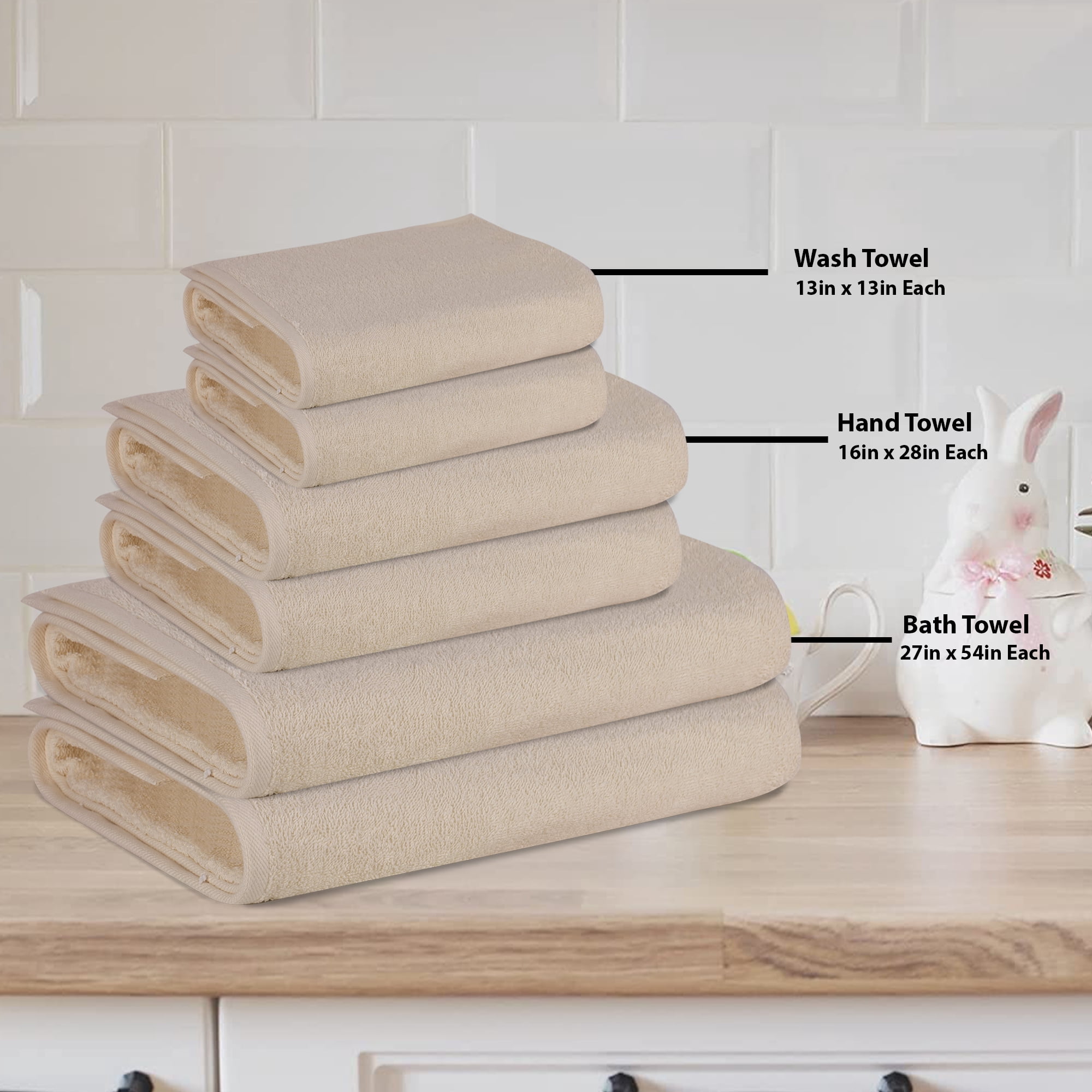 Triangle Weavers 100% Cotton Off-White Terry Towels 450 GSM Set of 6 – 2 Bath, 2 Hand, 2 Wash Towels