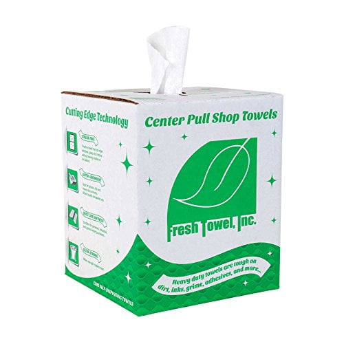 Fresh Towel Ultra Strong Center Pull Shop Towels - (1 Box of 300) Disposable Cleaning Towels - White, 9 x 12 inches - FT500