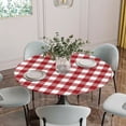 thumbnail image 5 of Farmhouse Buffalo Plaid Round Tablecloth for 36-44 Inch Tables, Fitted Table Cover with Elastic Edge, Red White Checkered Waterproof Outdoor Table Cloth Protector for Patio Garden Dinner Picnic, 5 of 9
