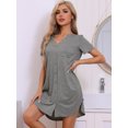 thumbnail image 2 of DARING DIVA Women's Short Sleeve Button Down Nightshirt L Gray, 2 of 6