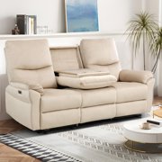 Power Reclining Sofa with Drop Down Table,Outlet,USB Ports, Electric Recliner Sofa 3 Seater with Cup Holder,Side Pocket, Power Recliner Couch for Living Room(Beige)