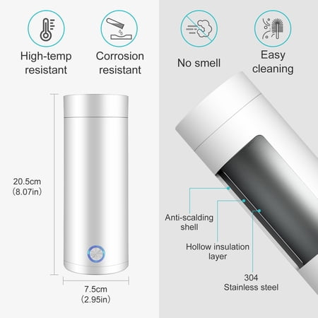PINKIOU PORTABLE ELECTRIC KETTLE WATER BOILER, 400ML TRAVEL KETTLE 304 STAINLESS STEEL MINI ELECTRIC WARMER WITH AUTO SHUT OFF & FAST BOIL 3-IN-1 PORTABLE TEA KETTLE TRAVEL WATER BOILER/HEATER, WHITE