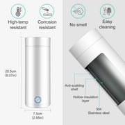 Pinkiou Portable Electric Kettle Water Boiler, 400ml Travel Kettle 304 Stainless Steel Mini Electric Warmer with Auto Shut off & Fast Boil 3-in-1 Portable Tea Kettle Travel Water Boiler/Heater, White
