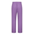 thumbnail image 3 of Plus Size Pants Curvy Women Solid Color Elastic Waist Straight Leg Linen Ankle Pants With Pocket Women Casual Pants Purple XXXXXL, 3 of 6
