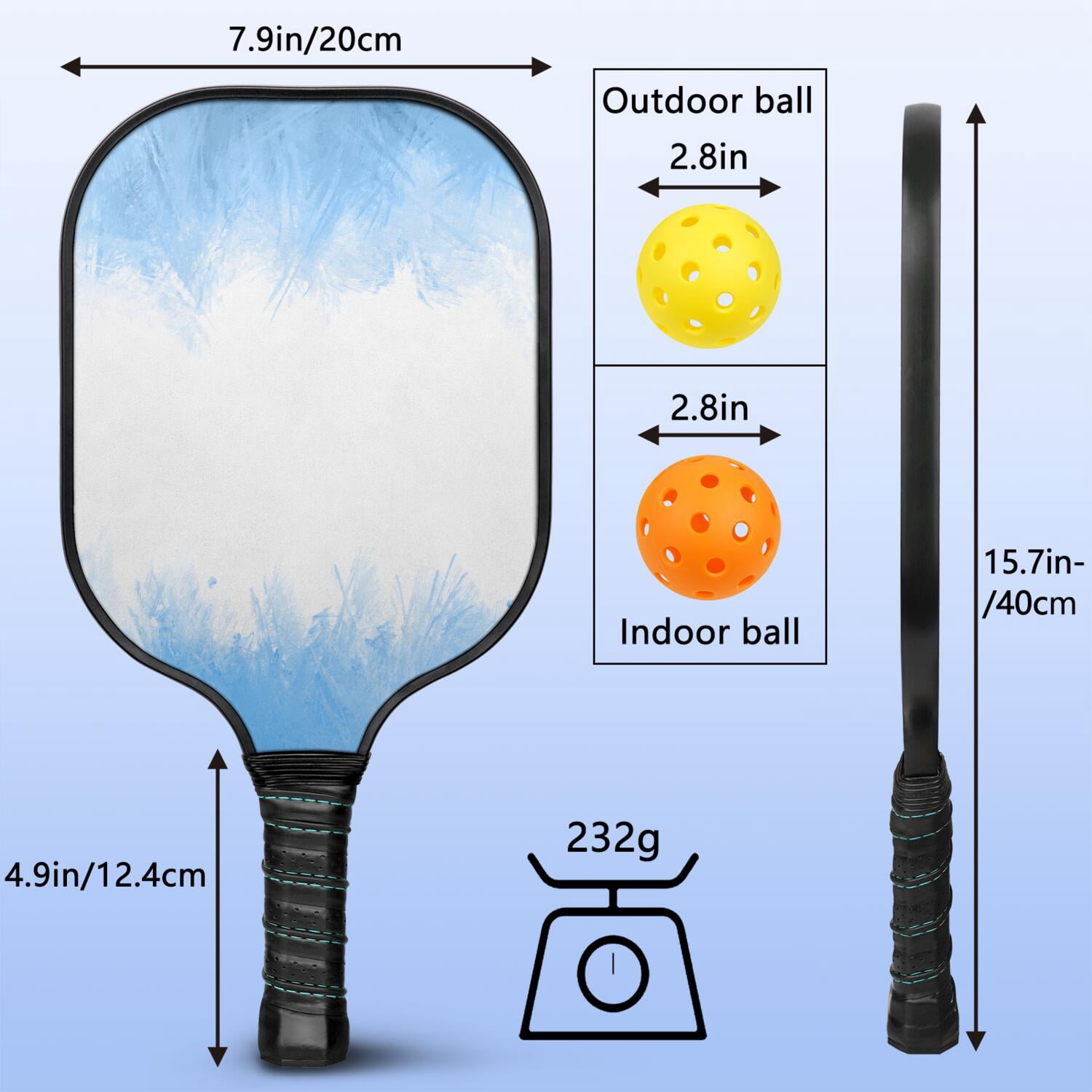 Pickleball Paddles Set Of 2, Fiberglass Surface, Ice Crystal Print, 4 Balls & Bag