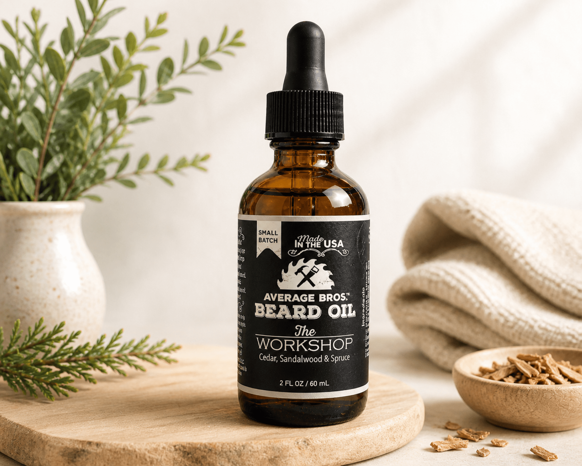 Average Bros Beard Oil for Men, The Workshop Cedar, Sandalwood & Spruce Scent, 2 fl. oz, Moisturizes and Softens Beards