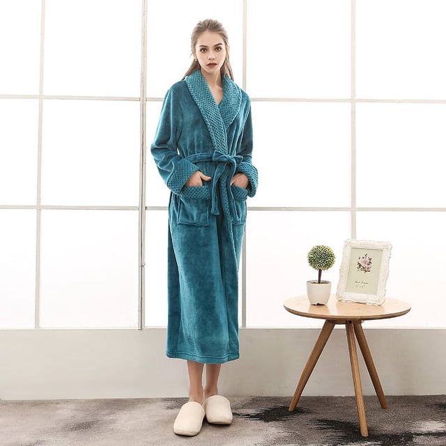 Camisón de franela de gran tamaño para parejas de otoño e invierno, bata de baño extendida gruesa con costuras de terciopelo Bei Bei para hombres y mujeres