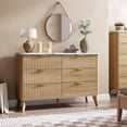 thumbnail image 3 of Fluted Dresser for Bedroom with 6 Deep Drawers, 47.2 in Tall Chest of Drawers with Faux Marble Top, Curved Profile Design, Modern Wooden Dresser, for Living Room, Kids Room, Hallway, Natural Oak, 3 of 8