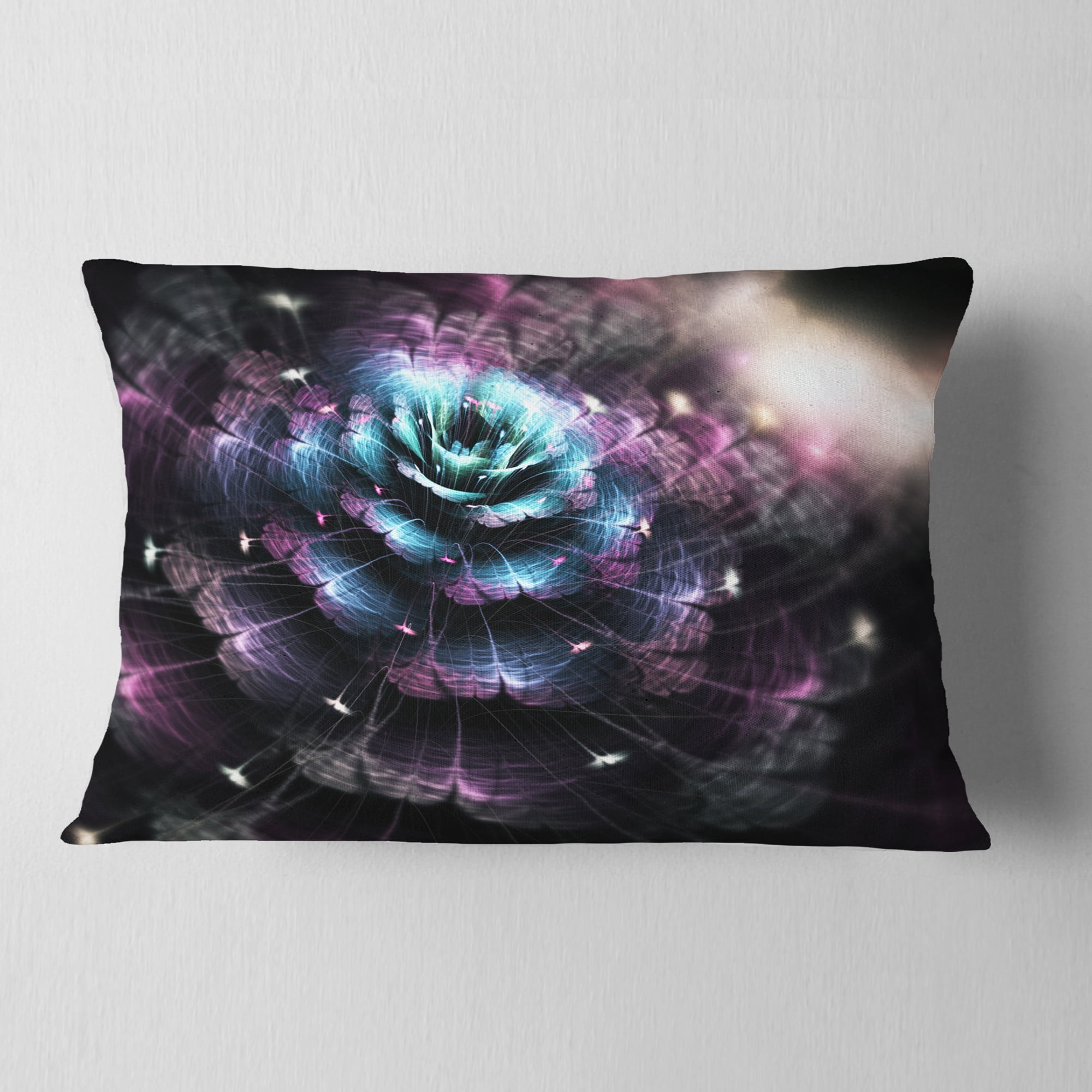 Designart Green Fractal Flower in Dark - Floral Throw Pillow - 12x20