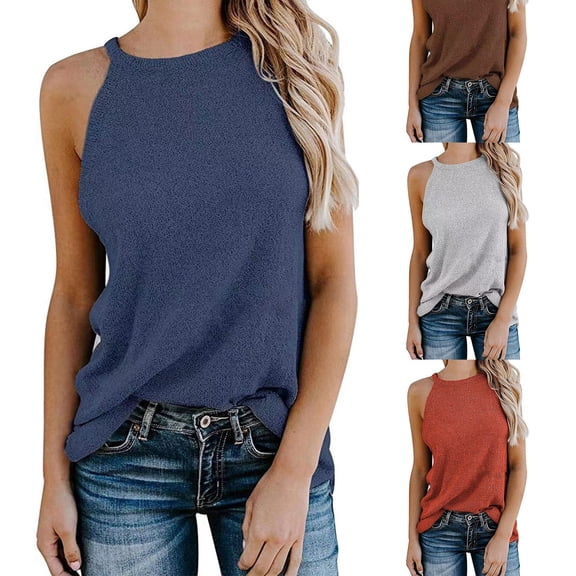 Vedolay Tube Top Women's Sleeveless Tank Top Form Fitting Scoop Neck Ribbed Knit Basic Cami Shirts,Blue L