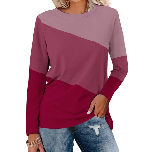 Pisexur Hauts d'Automne pour Femmes Mode Chandails en Molleton à Blocs de Couleur Patchwork Col Rond Décontractés Manches Longues pour Femmes Confort Léger Chandails à Capuchon Chandail Tops Chandails en Molleton Surdimensionnés P-3TG