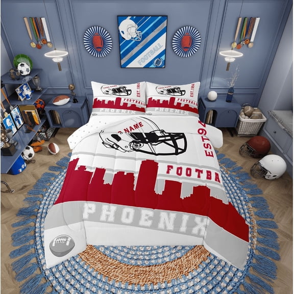 Erosebridal American City Phoenix Bedding Sets Twin with Comforter, Rugby Soccer Duvet Insert, Red Grey, Lightweight 2pcs