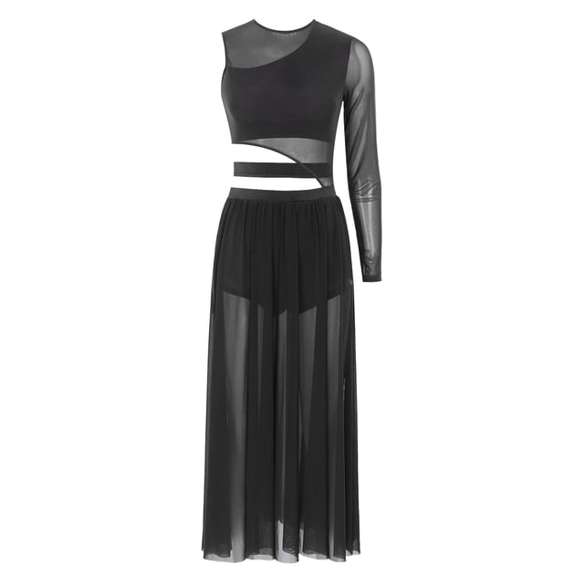 Sholeno Costumes de Danse Lyrale pour Femmes Robe Maxi de Danse Contemporaine Robe de Danse Ballet Noir M
