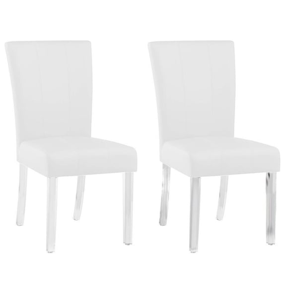 Milan Maria White Faux Leather Parson Side Chair w/ Acrylic Legs (Set of 2)
