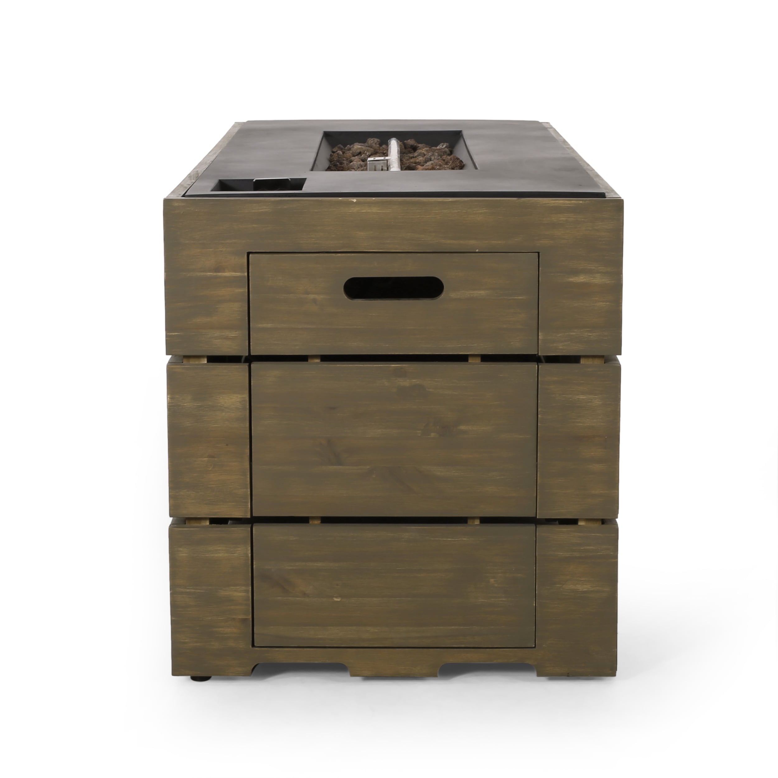 Barnsley Acacia Wood Outdoor 55" Rectangular Fire Pit - 40,000 BTU, Gray