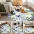 thumbnail image 5 of Spring Floral Checkered Round Area Rug 4Ft Washable Circle Rugs for Bedroom Dining Room, Sage Green Purple Buffalo Plaid Non-Slip Carpet Floor Mats Indoor Outdoor Carpet Runner Aesthetic Home Decor, 5 of 8