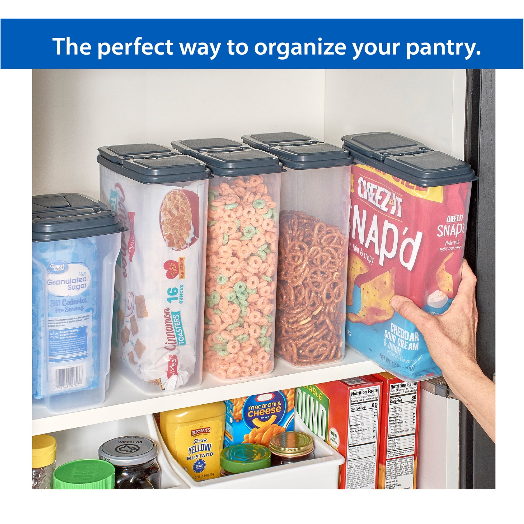 Mainstays Multi-Use Plastic Dispensers, Clear with Dark Gray Lids, Small (Set of 4) 7.75" x 4" x 11.4"