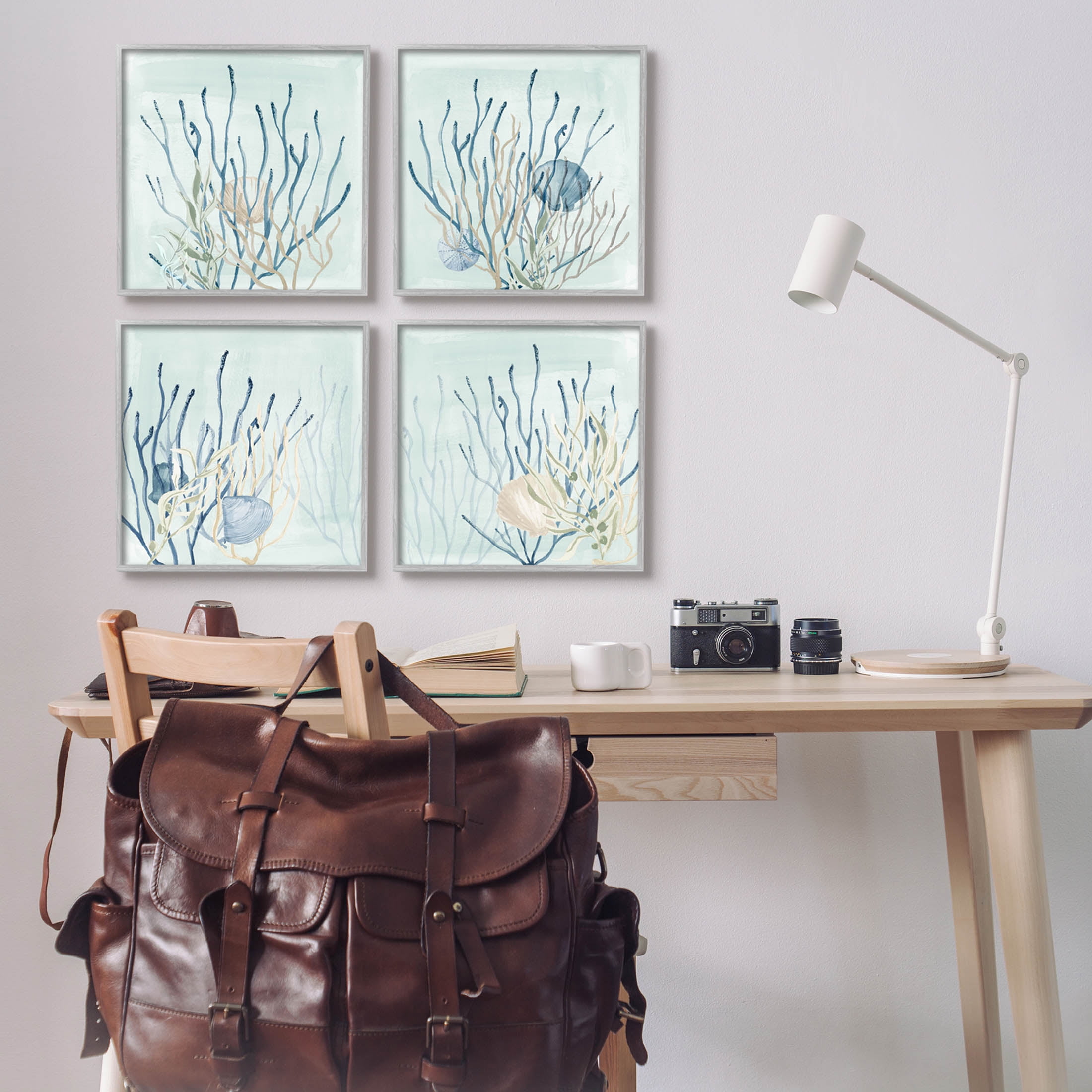 Swimming Underwater Sea Life Coral Animals & Insects Graphic Art Gray Framed Art Print Wall Art, Set of 4