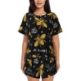 thumbnail image 1 of Balery Hohey Bee Golden Embroidery Conjunto de Pijama para Mujer con Estampado, Dos Piezas de Manga Corta y Shorts, Ropa de Dormir Suave con Cuello Redondo y Bolsillos-XX-Large, 1 of 6