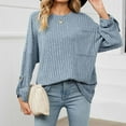 thumbnail image 5 of Lovskoo Sweaters for Women Winter Casual Solid Round Neck Long Sleeve Knitted Pits Loose Sweater Tops Blue, 5 of 8