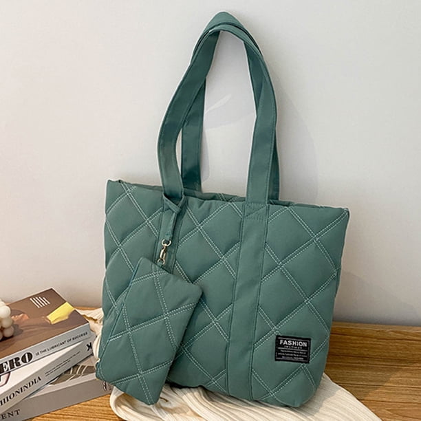 Bolso de mano informal para mujer, Bolso de hombro acolchado suave, Bolso versátil con conjunto de monedero