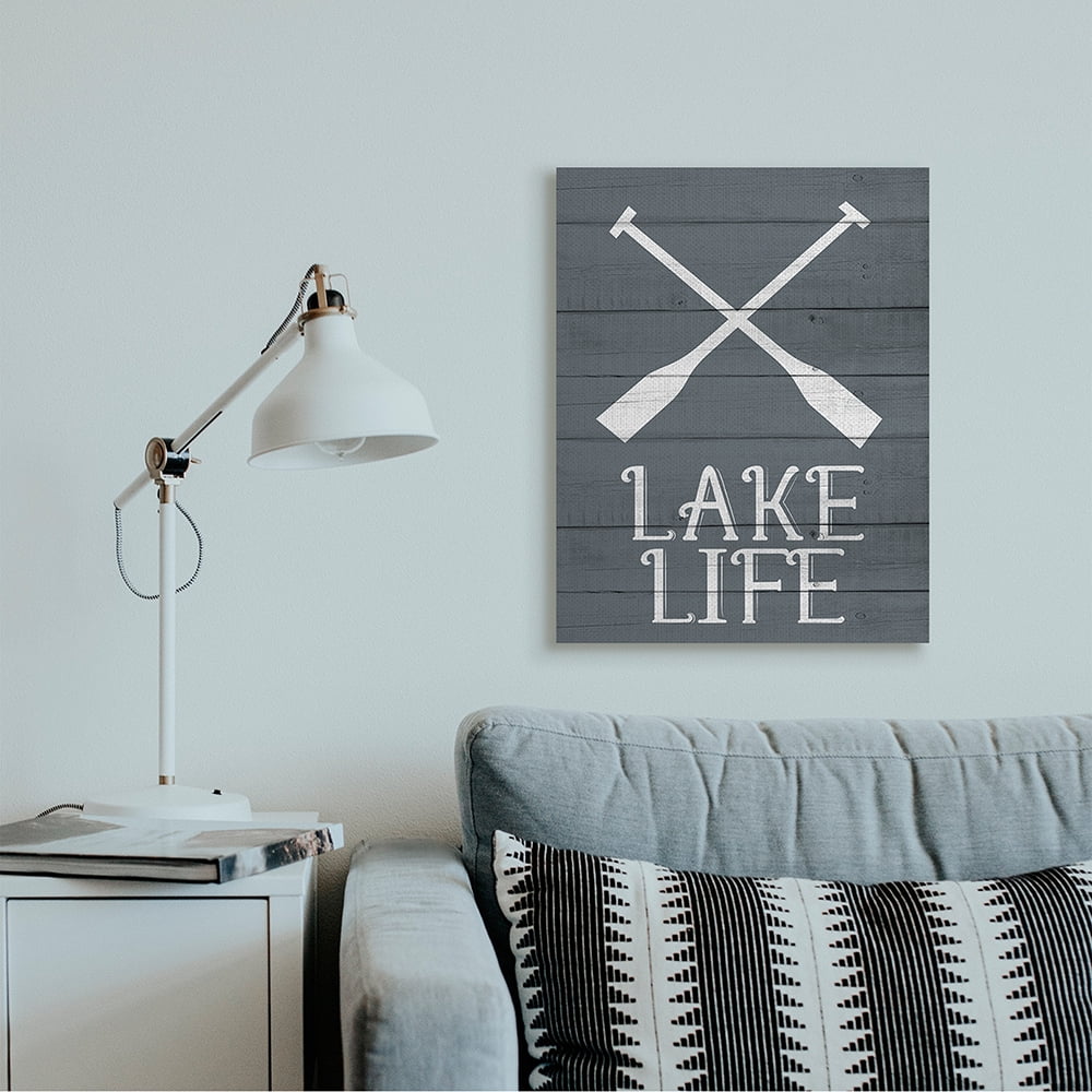 Stupell Industries Nautical Blue Lake Life Phrase Rustic Boat Oars Canvas Wall Art by Kim Allen