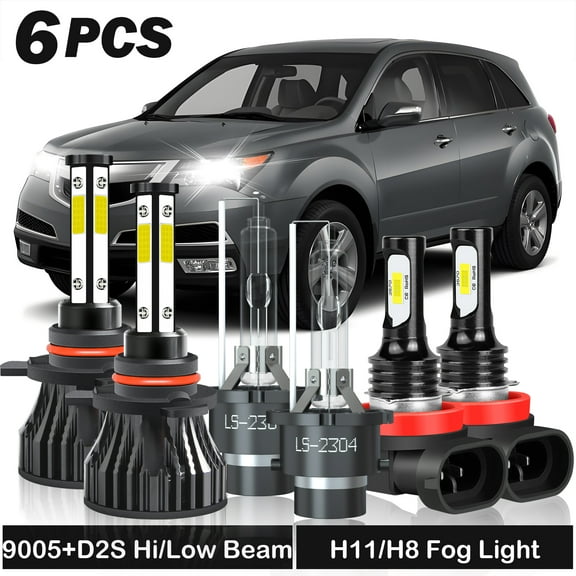 For Acura MDX 2007 2008 2009 2010 2011 2012 2013 9005 D2S High&Low Beam D2S HID Xenon Headlight H11 LED Fog Light 6pcs