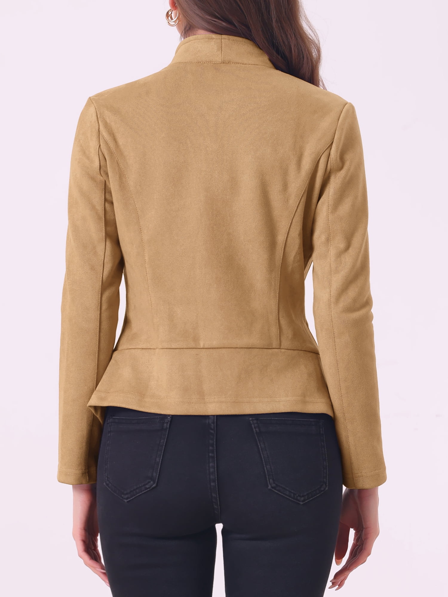 DARING DIVA Faux Suede Jacket Open Front Lapel Draped Cardigan Blazers XS Khaki