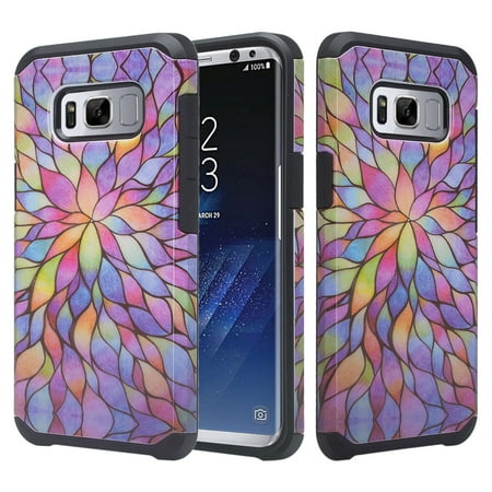 For Samsung Galaxy S8 Case, Slim Hybrid Dual Layer[Shock Resistant] Protective Case Cover - Rainbow Flower