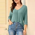 thumbnail image 5 of Womens 3/4 Length Sleeve Shirts Waffle Knit Tops Casual Summer Trendy Off The Shoulder T Shirts Loose Fit V Neck Tunic Tops Going Out Blouses Tee, 5 of 7
