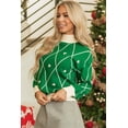 thumbnail image 4 of FOLUNSI Elegant Dark Green Sweater w/ Diamond Pom Trim – Festive Style, 4 of 8