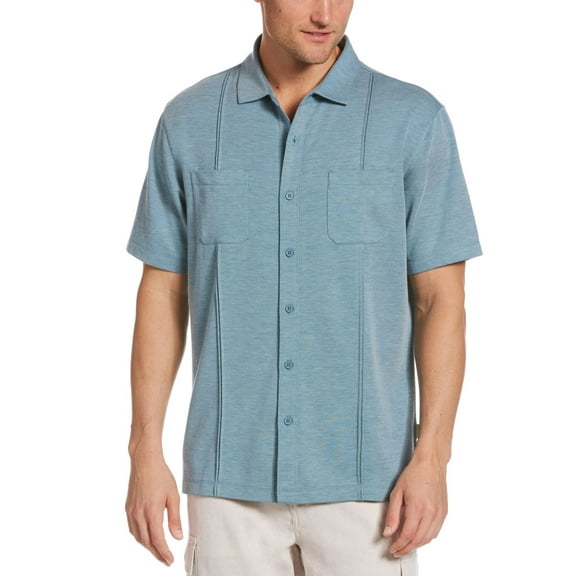 $70 Cubavera Men's Chambray Coat Front Short Sleeve Button-Down Polo Shirt, S