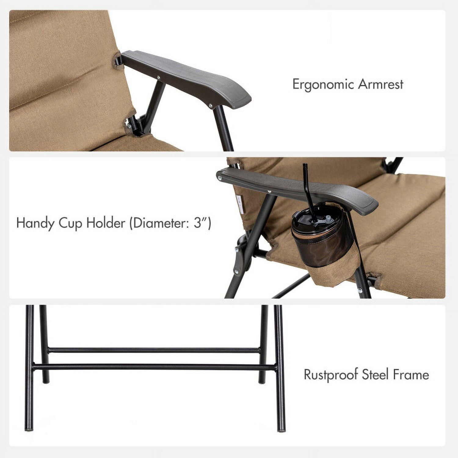 Aimee Lii 2 Pieces Patio Padded Folding Portable Chair Camping Dining Outdoor, Outdoor Patio Set, Brown Aimee Lii 2 Pieces Patio Padded Folding Portable Chair Camping Dining Outdoor, Outdoor Patio Set, Brown