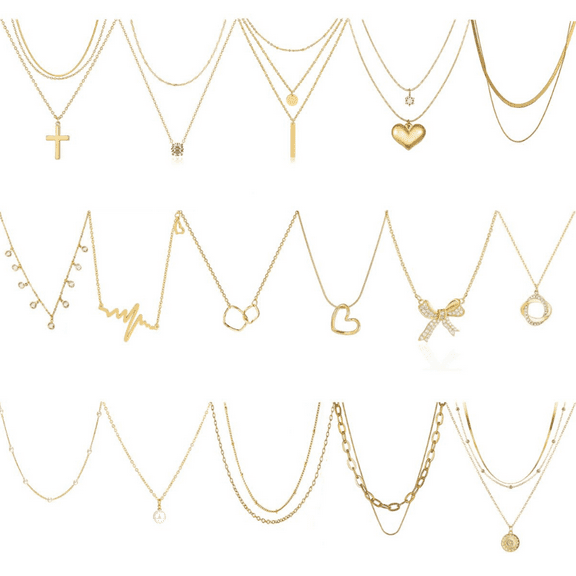 16Pcs Necklaces Set for Women, Dainty Trendy Pendant Chain Choker Pack Multilayer Necklace Set for Women Adjustable Jewelry Gift