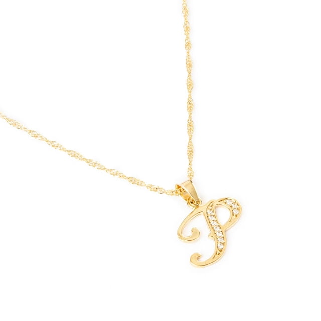 Dije Inicial Ametrinaa Letra P con Zirconias y cadena chapa oro 18K