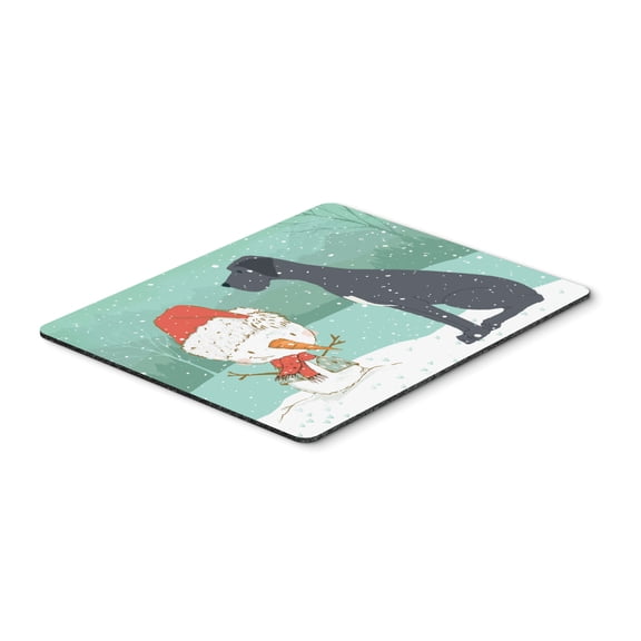 Black Great Dane and Snowman Christmas Mouse Pad Hot Pad or Trivet