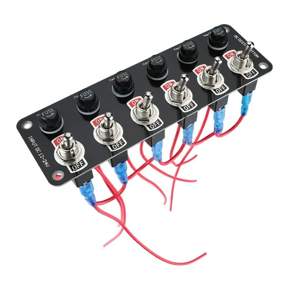 Acahhotxx Toggle Switch Panel, Rockers , 6 Gang Round Rockers Panel, Waterproof Easy-to-Install 12V 24V Fuses for Boats