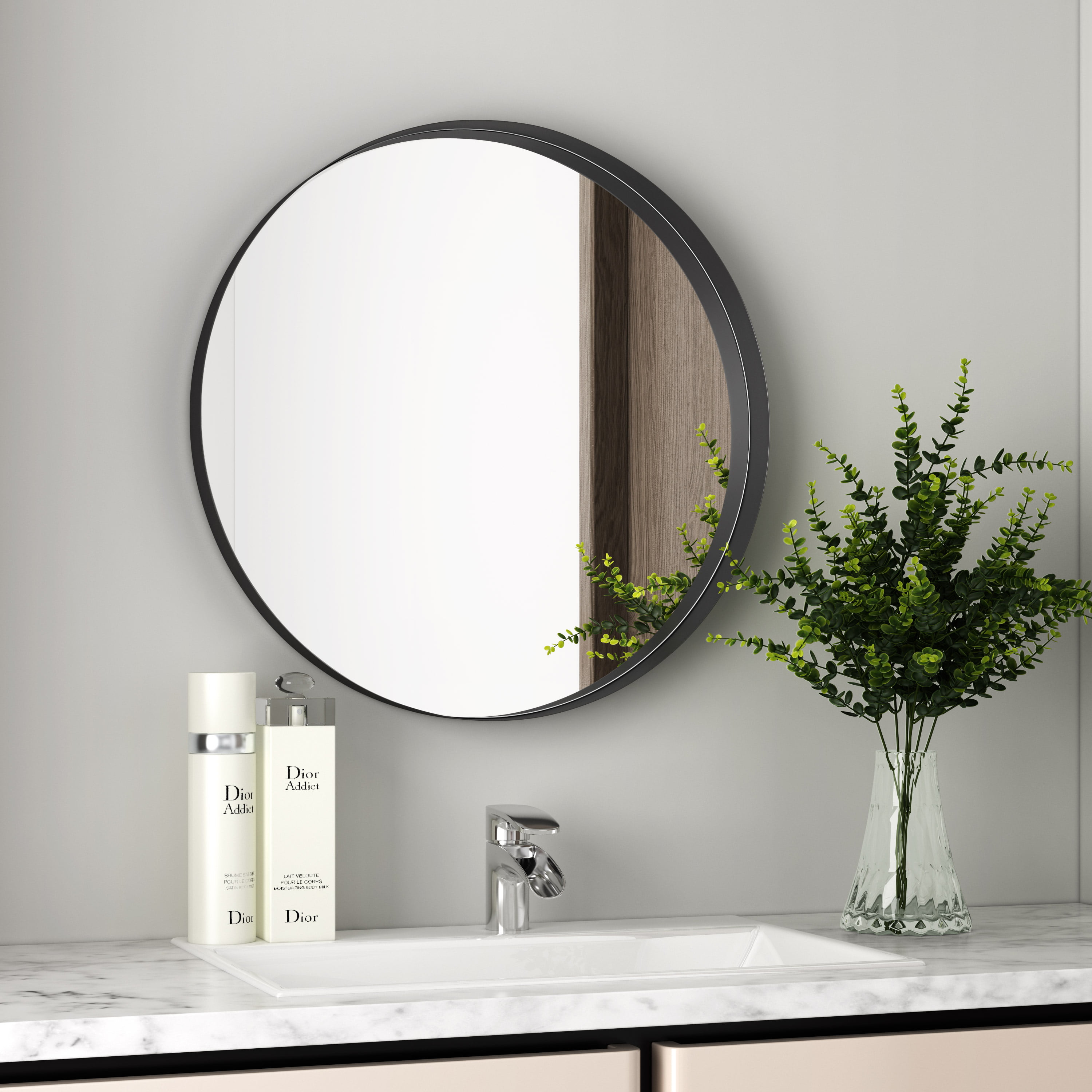 Bajyoji Round Mirror Wall Mounted, Round Bathroom Mirror Metal Frameless