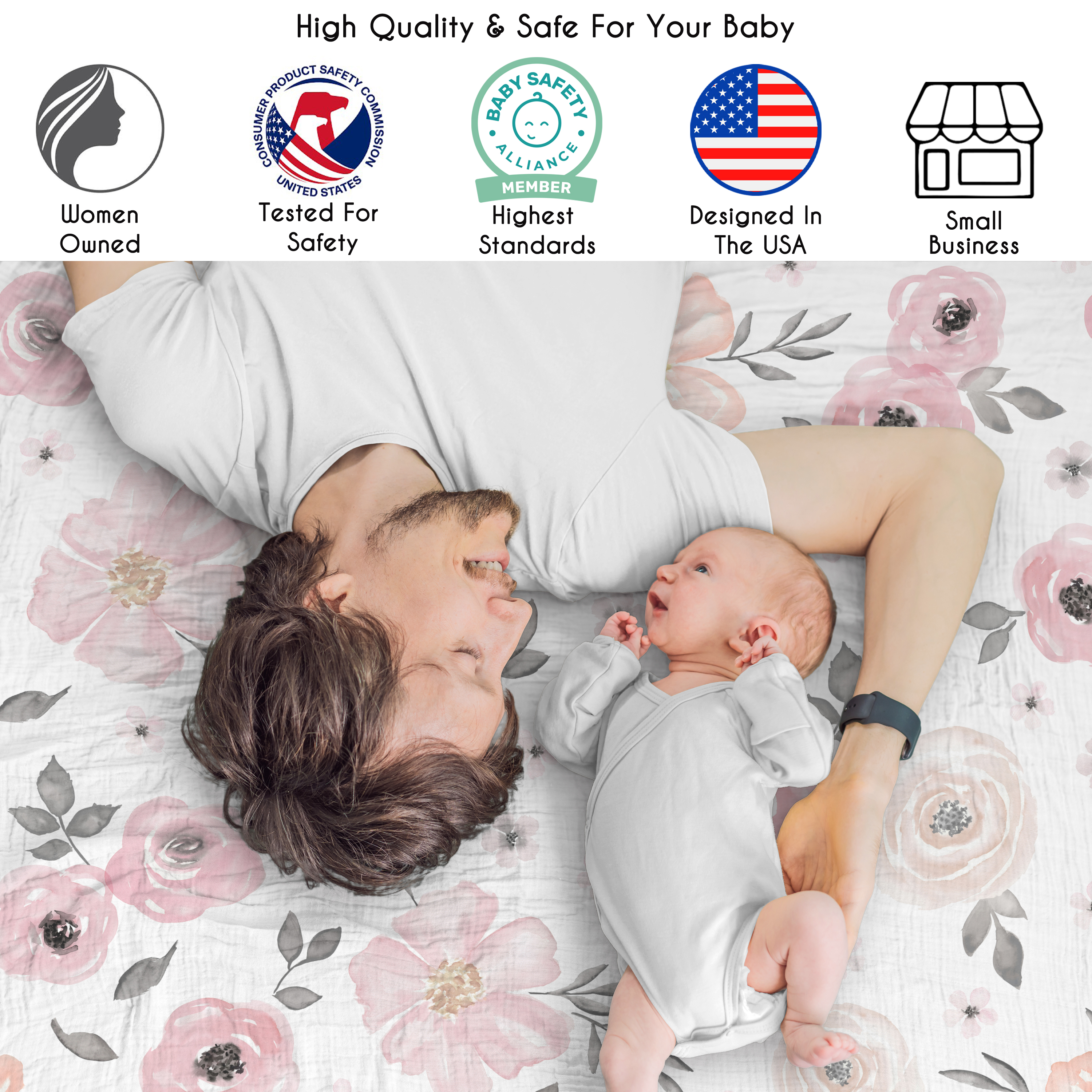 Sweet Jojo Designs Watercolor Floral Pink and Grey Girl 2 Pack 100% Cotton Muslin Baby Swaddle Receiving Blankets
