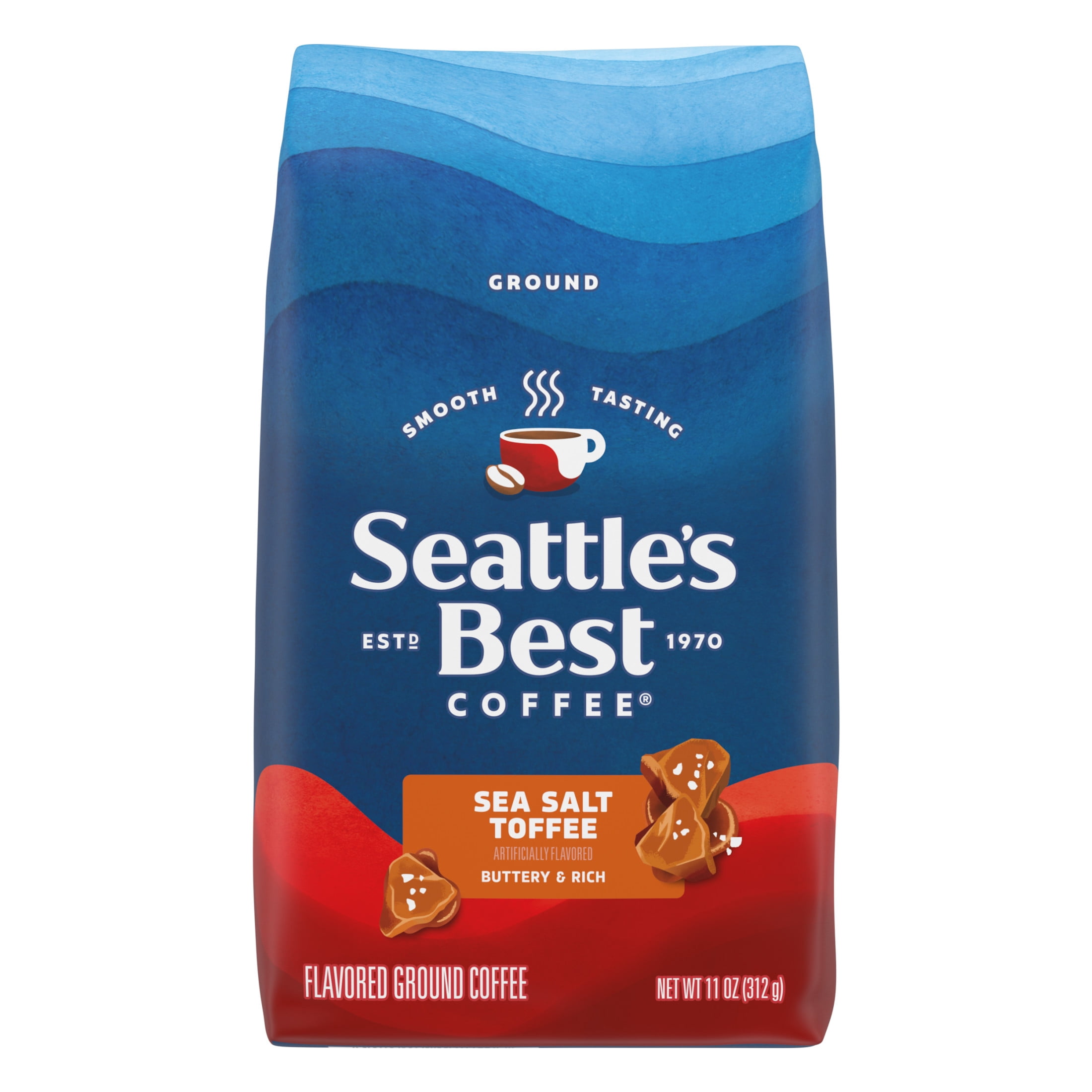 Seattle's Best Coffee Sea Salt Toffee Flavored Ground Coffee for Iced or Hot Coffee 11 oz