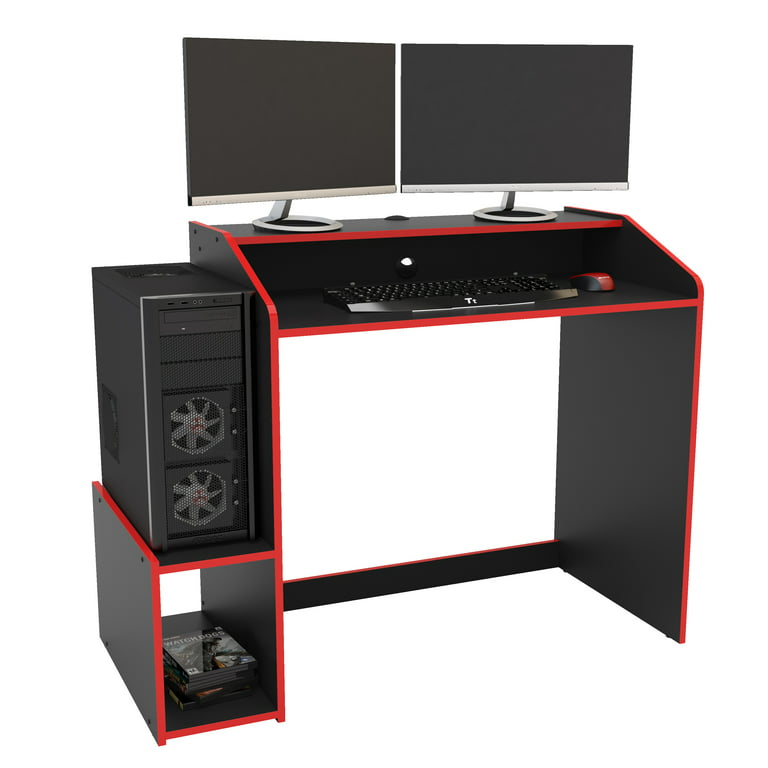 Gaming Computer Desk PS4 PS5 Xbox PC Laptop Table Monitor Stand Red Black  Shelf