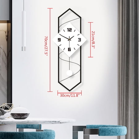 27.5 Inch Large Wall Clock Modern – Silent Non-Ticking Metal Pendulum Clock with Solid Wood Face, Oversized 70cm Battery Operated for Living Room Bedroom Kitchen Decor – Black and White
